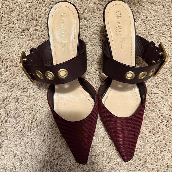 Authentic Dior burgundy technical fabric and leather mules heels - Picture 7 of 9